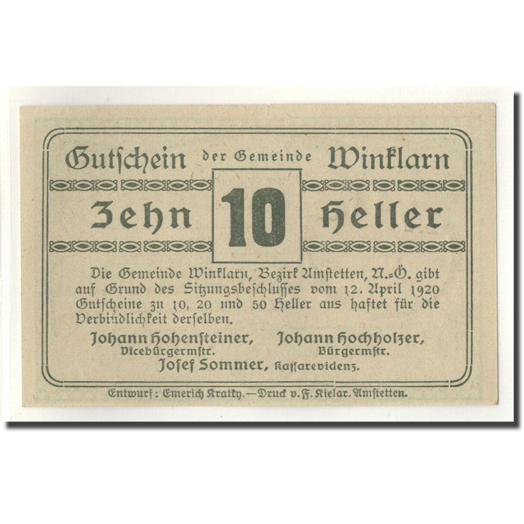 Geldschein, Österreich, Winklarn, 10 Heller, paysage, 1920, 1920-04-12, UNZ-