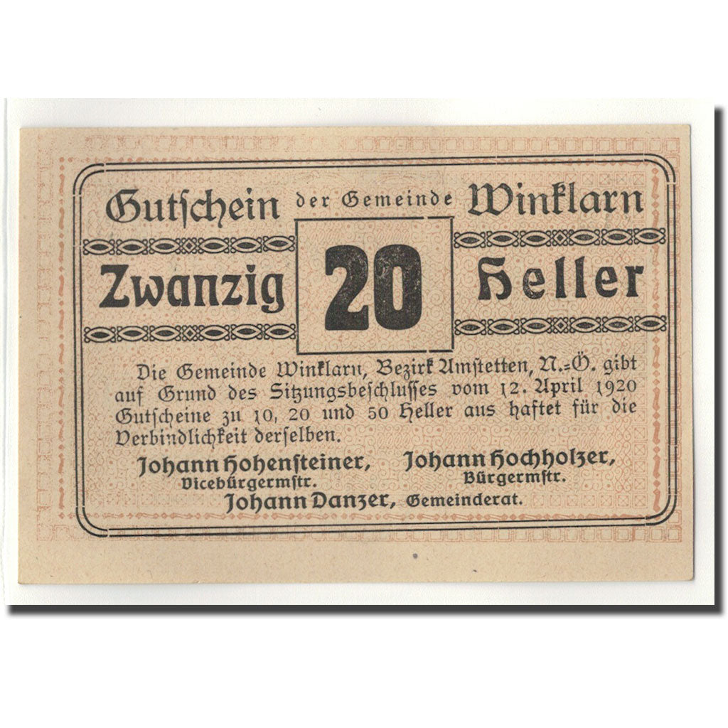 Geldschein, Österreich, Winklarn, 20 Heller, paysage, 1920, 1920-04-12, UNZ-