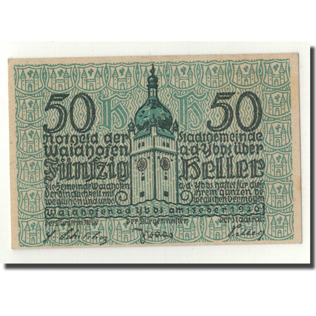 Geldschein, Österreich, Waidhofen a/d Ybbs, 50 Heller, Monument, 1920