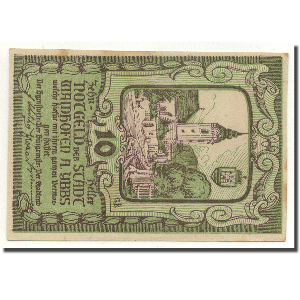 Geldschein, Österreich, Waidhofen a/d Ybbs, 10 Heller, Eglise, 1920