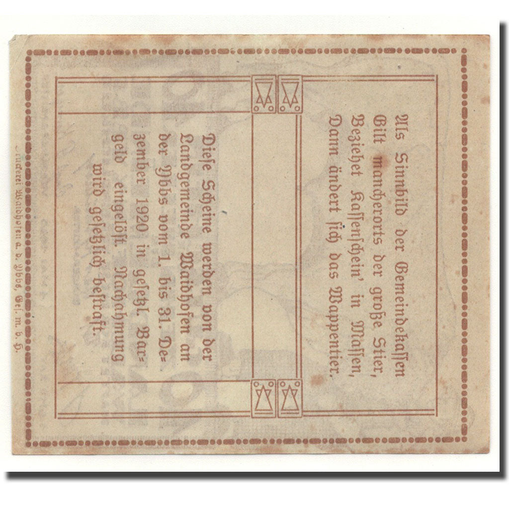 Geldschein, Österreich, Waidhofen a/d Ybbs, 10 Heller, animal, 1920