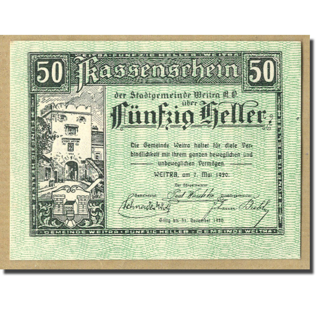 Geldschein, Österreich, Weitra, 50 Heller, château, 1920, 1920-05-07, UNZ-
