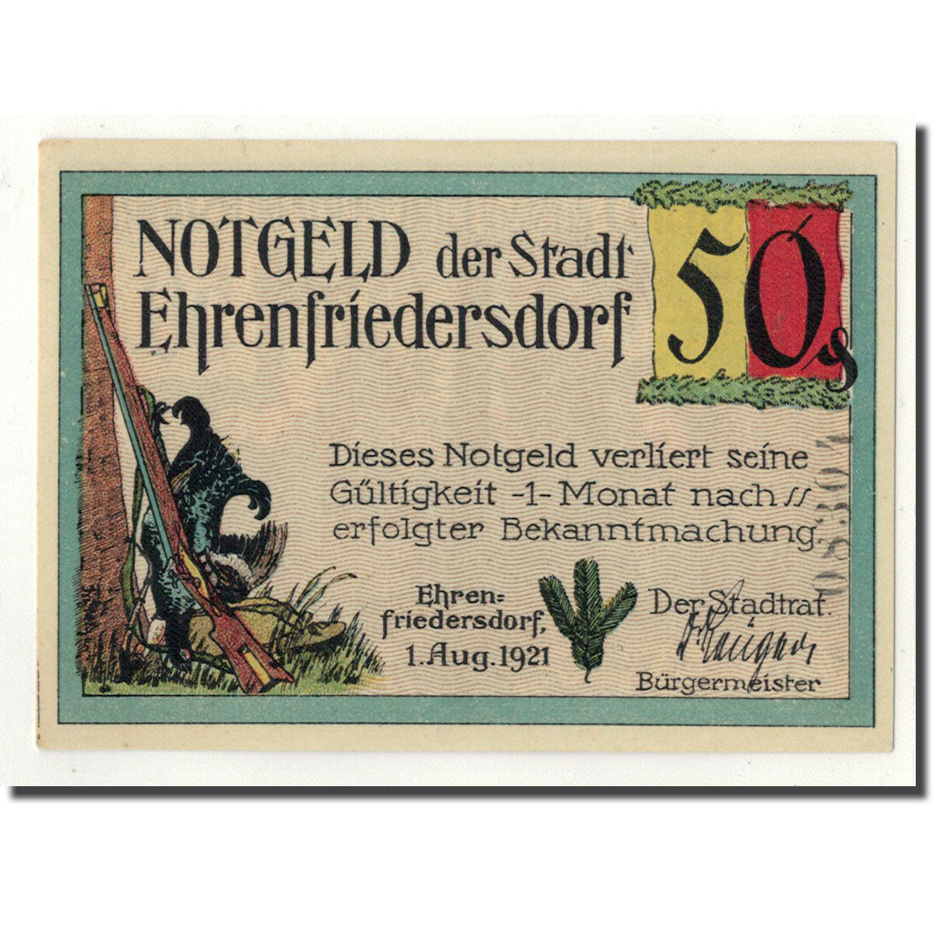 Banknot, Niemcy, Ehrenfriedersdorf, 50 Pfennig, chasseur, 1921, Undated