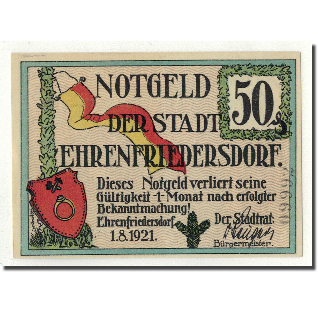 Banknot, Niemcy, Ehrenfriedersdorf, 50 Pfennig, cavalier, 1921, Undated