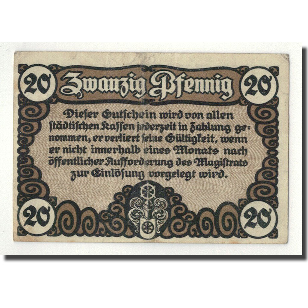Banknot, Niemcy, Erfurt Stadt, 20 Pfennig, Eglise, 1920, 1920-04-09, UNC(63)