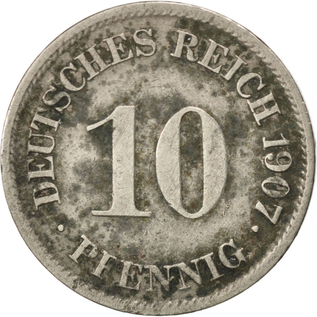 Coin, GERMANY - EMPIRE, Wilhelm II, 10 Pfennig, 1907, Karlsruhe, EF(40-45)