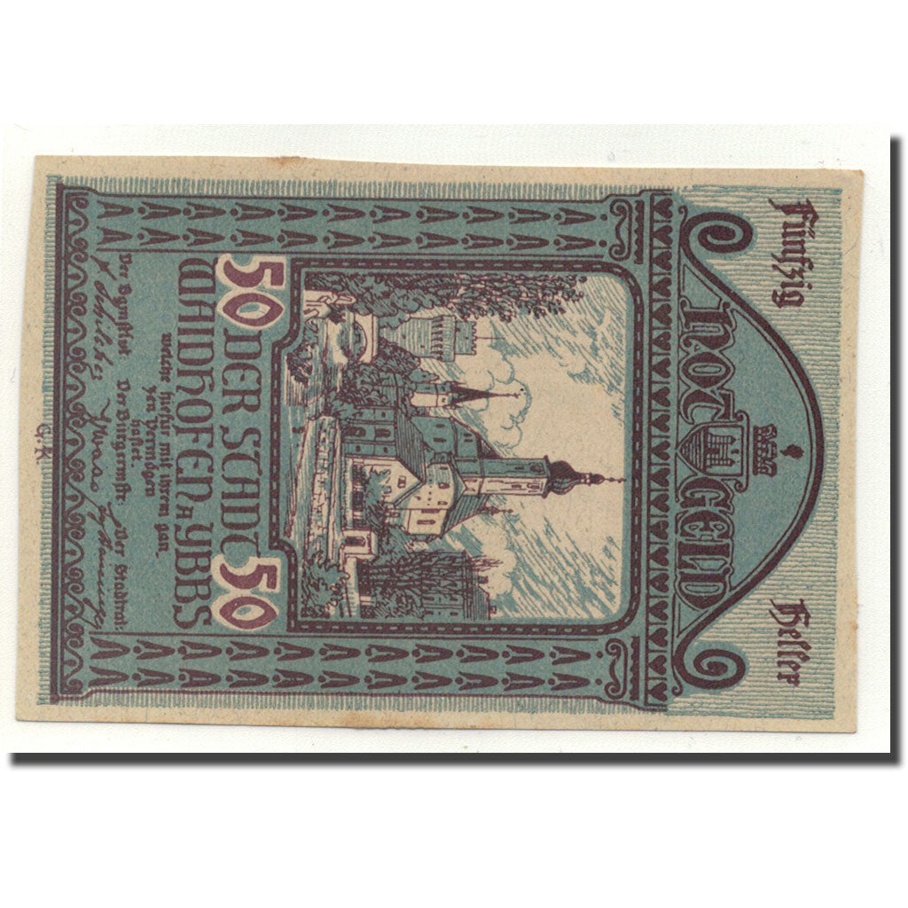 Geldschein, Österreich, Waidhofen a/d Ybbs, 50 Heller, Eglise, 1920