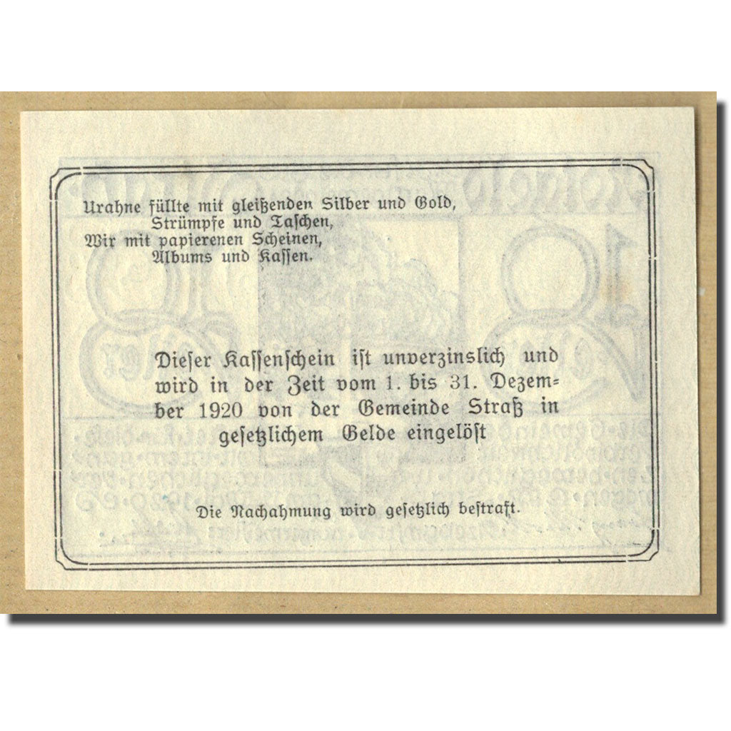 Geldschein, Österreich, Strass, 10 Heller, paysage, 1920, 1920-05-12, UNZ-