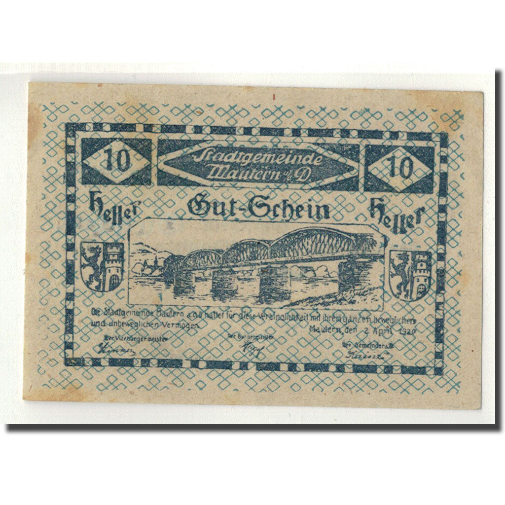 Geldschein, Österreich, Mautern, 10 Heller, pont, 1920, 1920-04-02, UNZ-