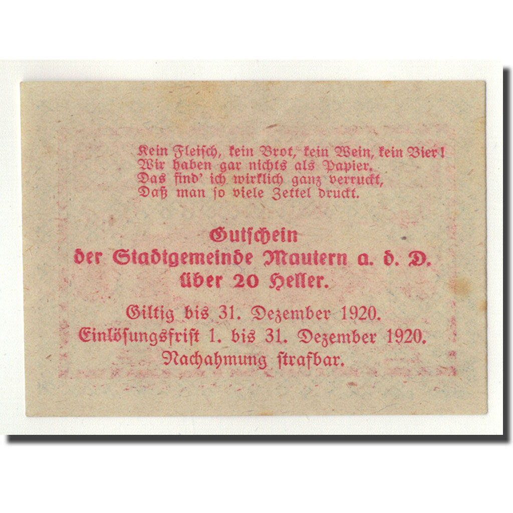 Geldschein, Österreich, Mautern, 20 Heller, pont, 1920, 1920-04-02, UNZ-