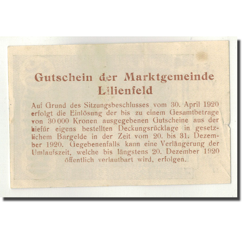 Geldschein, Österreich, Lilienfeld, 20 Heller, paysage, 1920, 1920-04-30, UNZ-