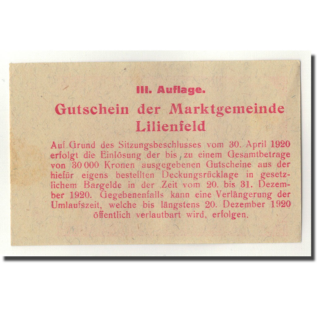 Geldschein, Österreich, Lilienfeld, 20 Heller, paysage 2, 1920, 1920-04-30