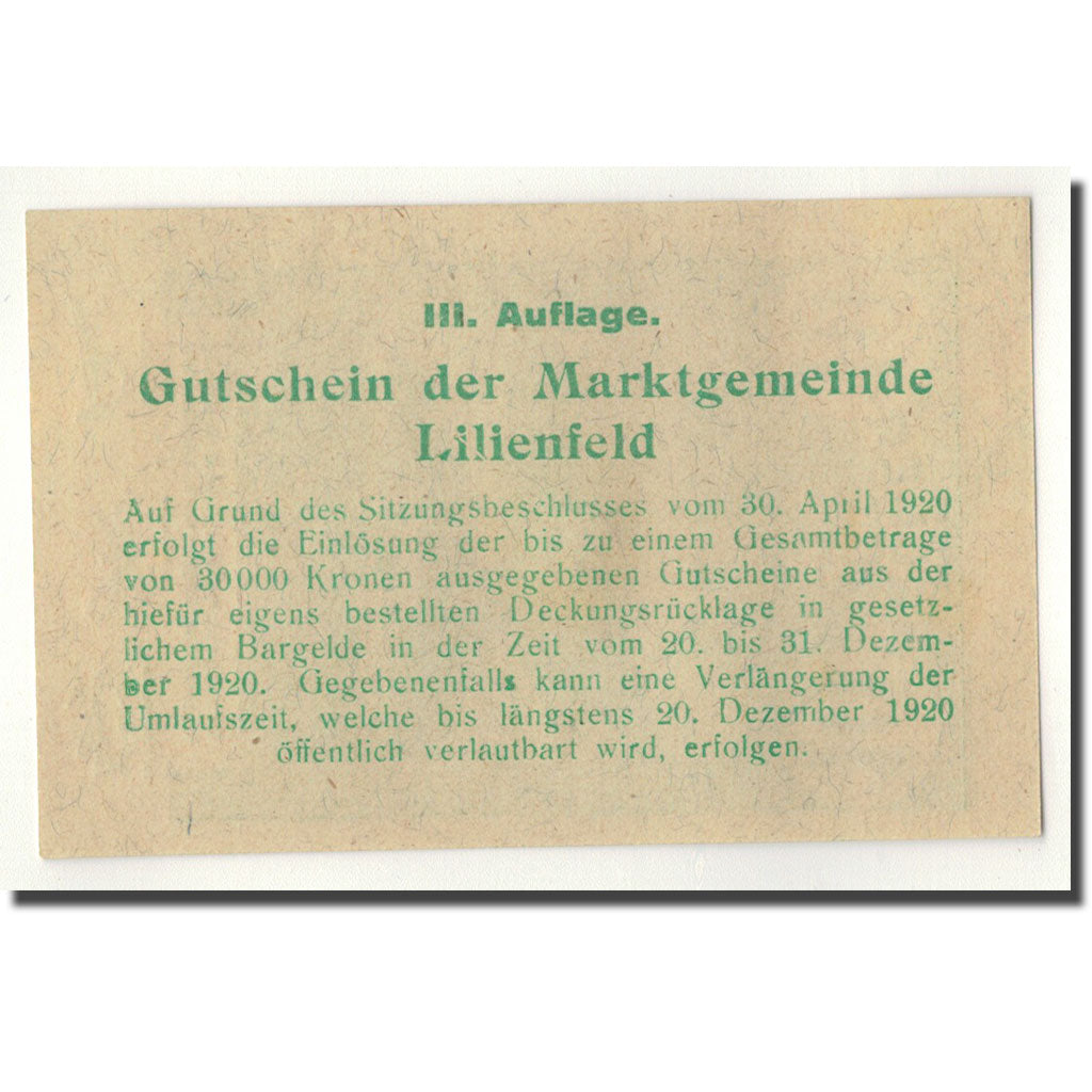 Geldschein, Österreich, Lilienfeld, 10 Heller, paysage 2, 1920, 1920-04-30