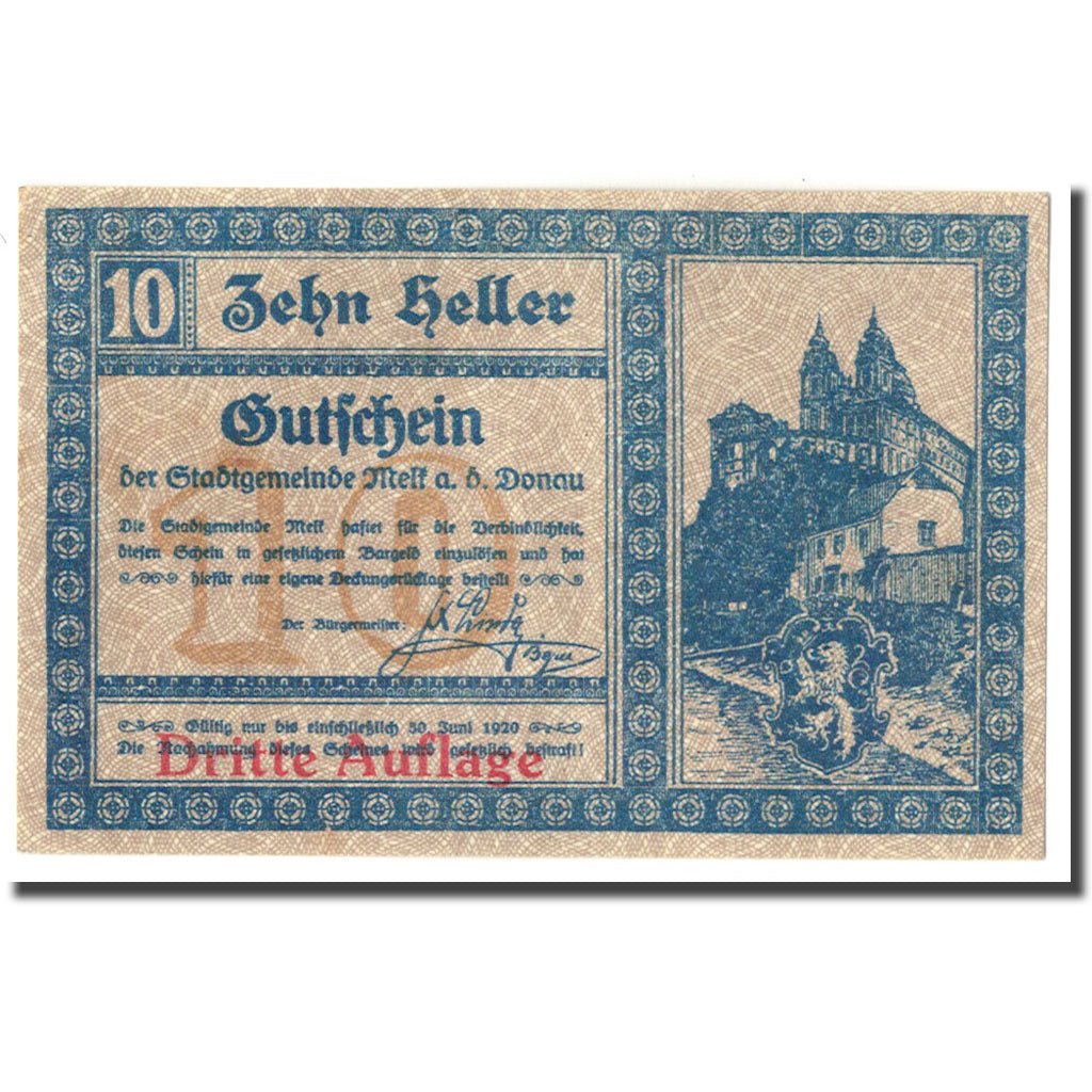 Geldschein, Österreich, Melk, 10 Heller, château, UNZ-, Mehl:605 If