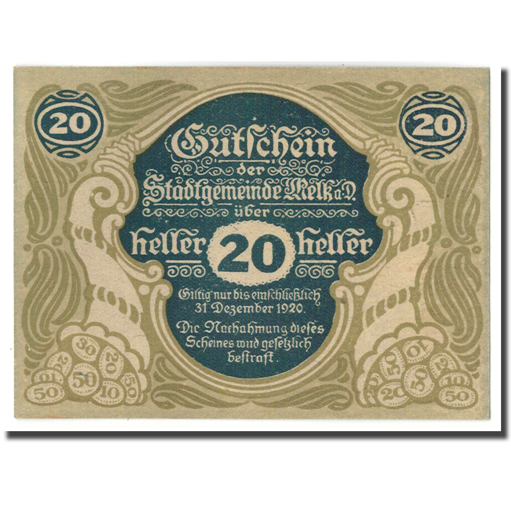 Geldschein, Österreich, Melk, 20 Heller, château, UNZ-, Mehl:605 II