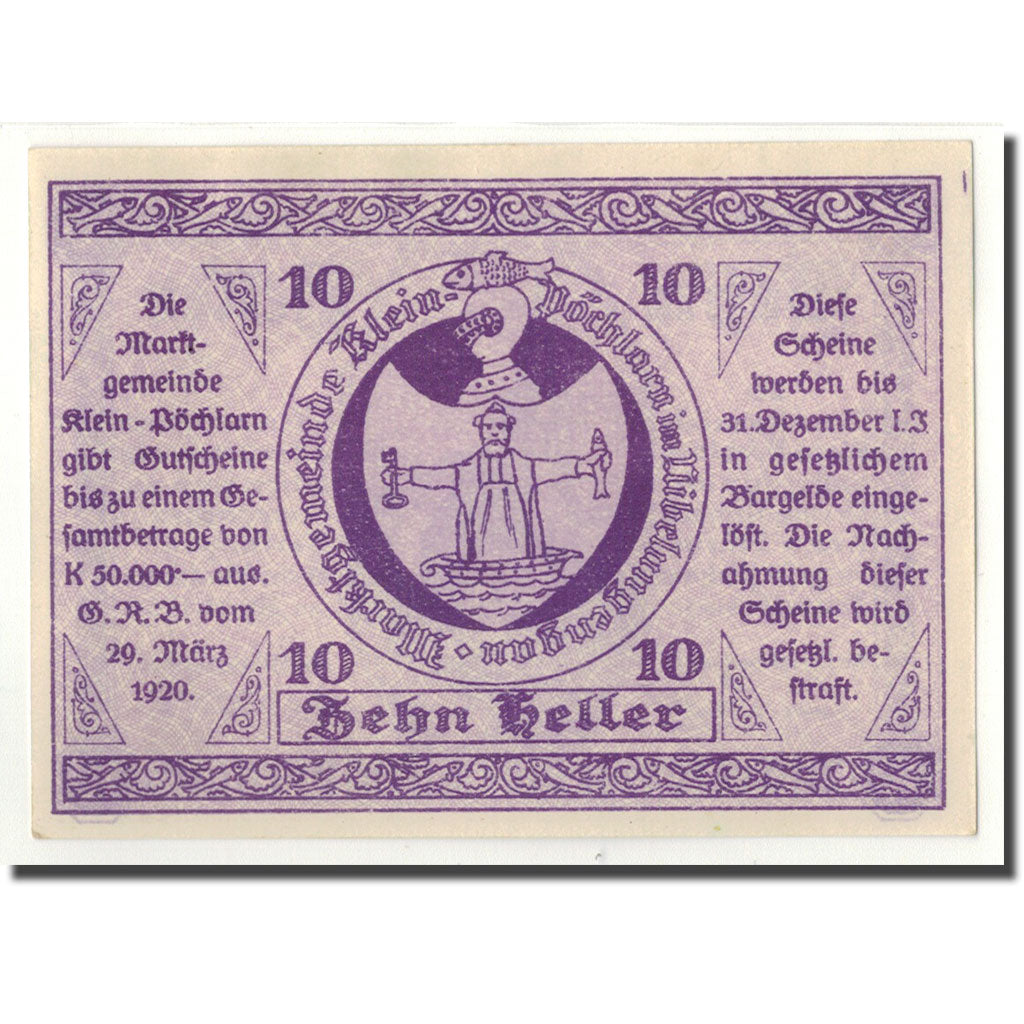 Geldschein, Österreich, Klein-Pochlarn, 10 Heller, Eglise, 1920, 1920-03-29