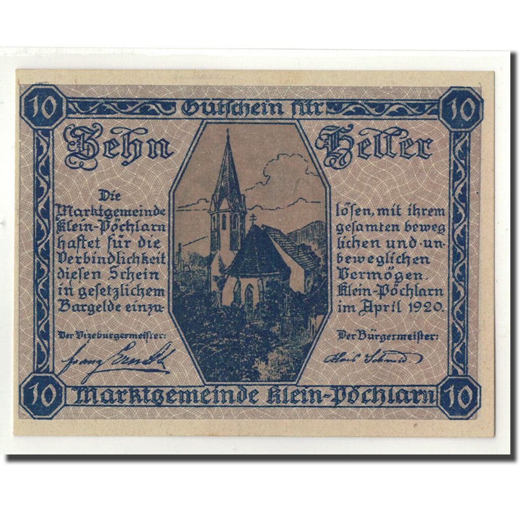 Geldschein, Österreich, Klein-Pochlarn, 10 Heller, Eglise 1, 1920, 1920-03-29