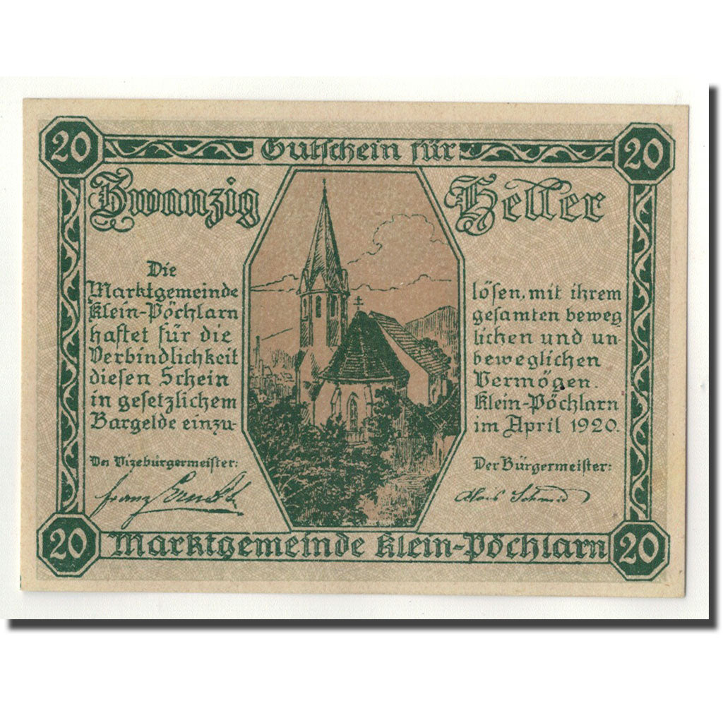 Geldschein, Österreich, Klein-Pochlarn, 20 Heller, Eglise, 1920, 1920-03-29