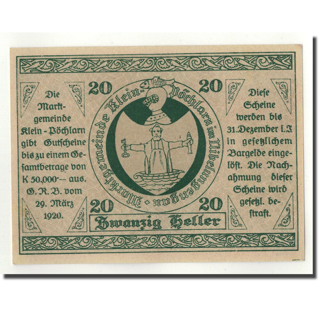 Geldschein, Österreich, Klein-Pochlarn, 20 Heller, Eglise, 1920, 1920-03-29