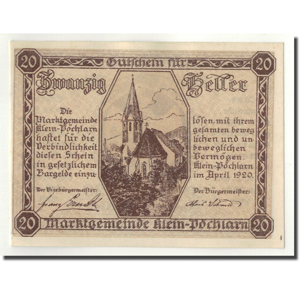 Geldschein, Österreich, Klein-Pochlarn, 20 Heller, Eglise 1, 1920, 1920-03-29