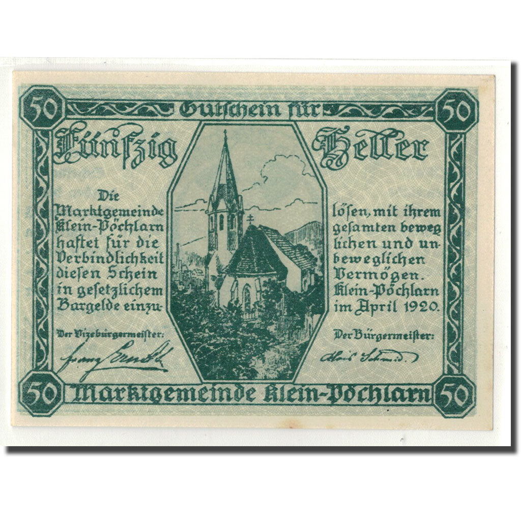 Geldschein, Österreich, Klein-Pochlarn, 50 Heller, Eglise 1, 1920, 1920-03-29