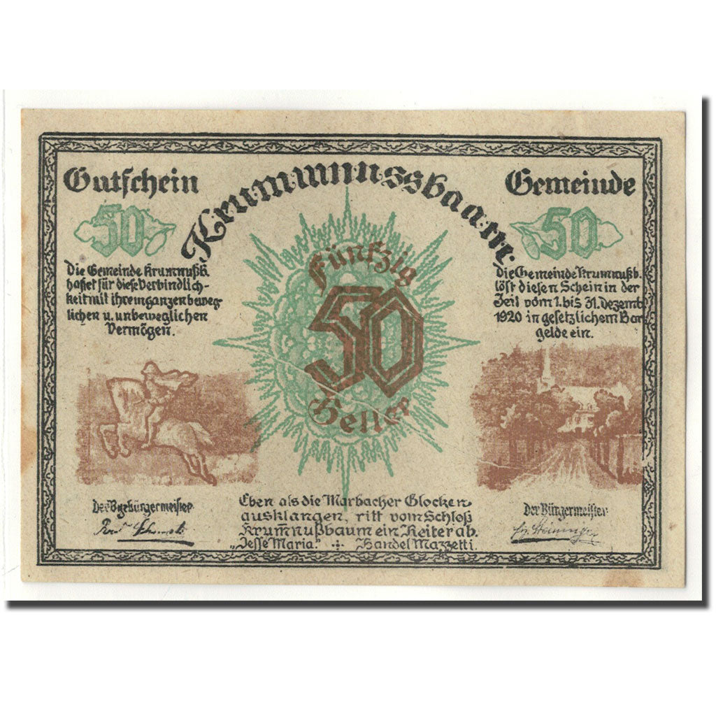 Banconote, Austria, Krummnusbaum, 50 Heller, arbre, 1920, SPL, Mehl:488 Ia
