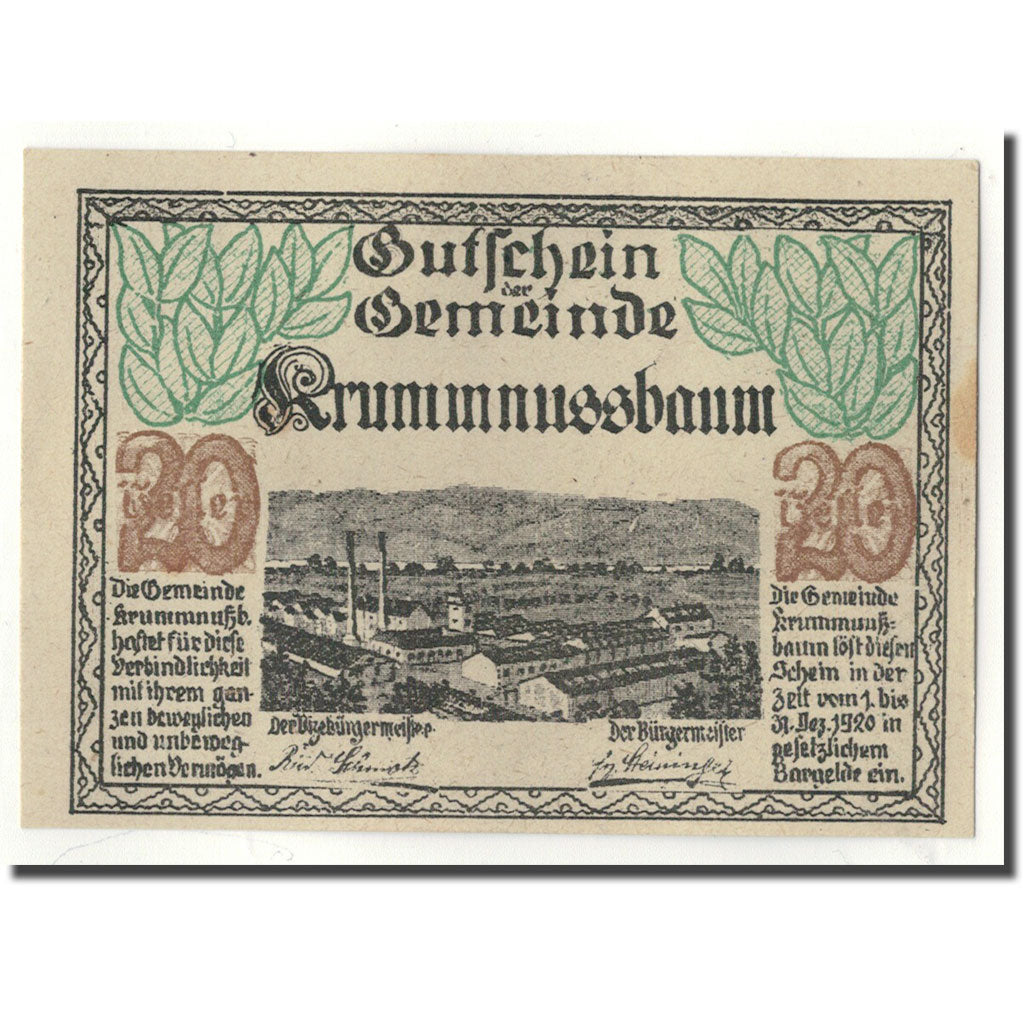 Geldschein, Österreich, Krummnusbaum, 20 Heller, Usine, 1920, UNZ-, Mehl:488 Ia