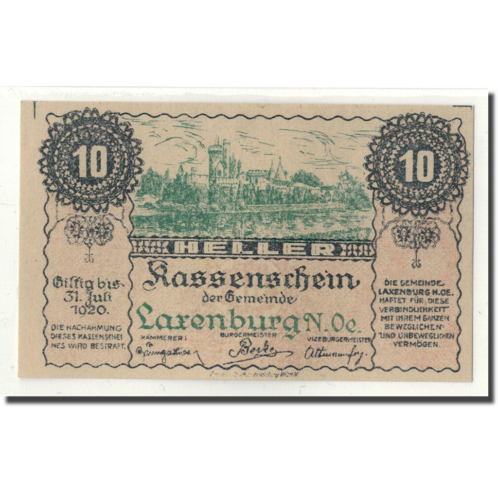 Banknote, Austria, Larenburg, 10 Heller, chateau 1, UNC(63), Mehl:507.1b