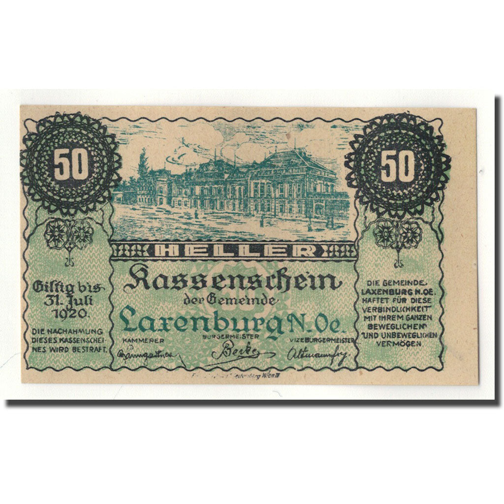 Banknote, Austria, Larenburg, 50 Heller, château, UNC(63), Mehl:507.1b