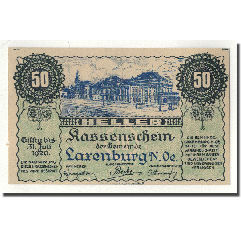Banknote, Austria, Larenburg, 50 Heller, chateau 1, UNC(63), Mehl:507.1b