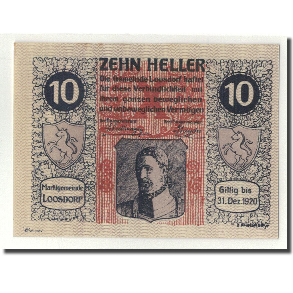 Geldschein, Österreich, Loosdorf, 10 Heller, portrait, 1920, 1920-04-08, UNZ-
