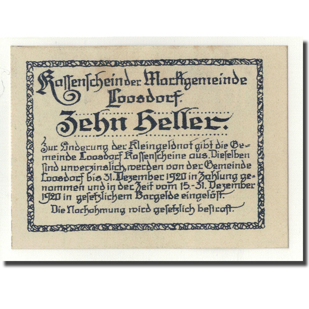 Geldschein, Österreich, Loosdorf, 10 Heller, portrait, 1920, 1920-04-08, UNZ-