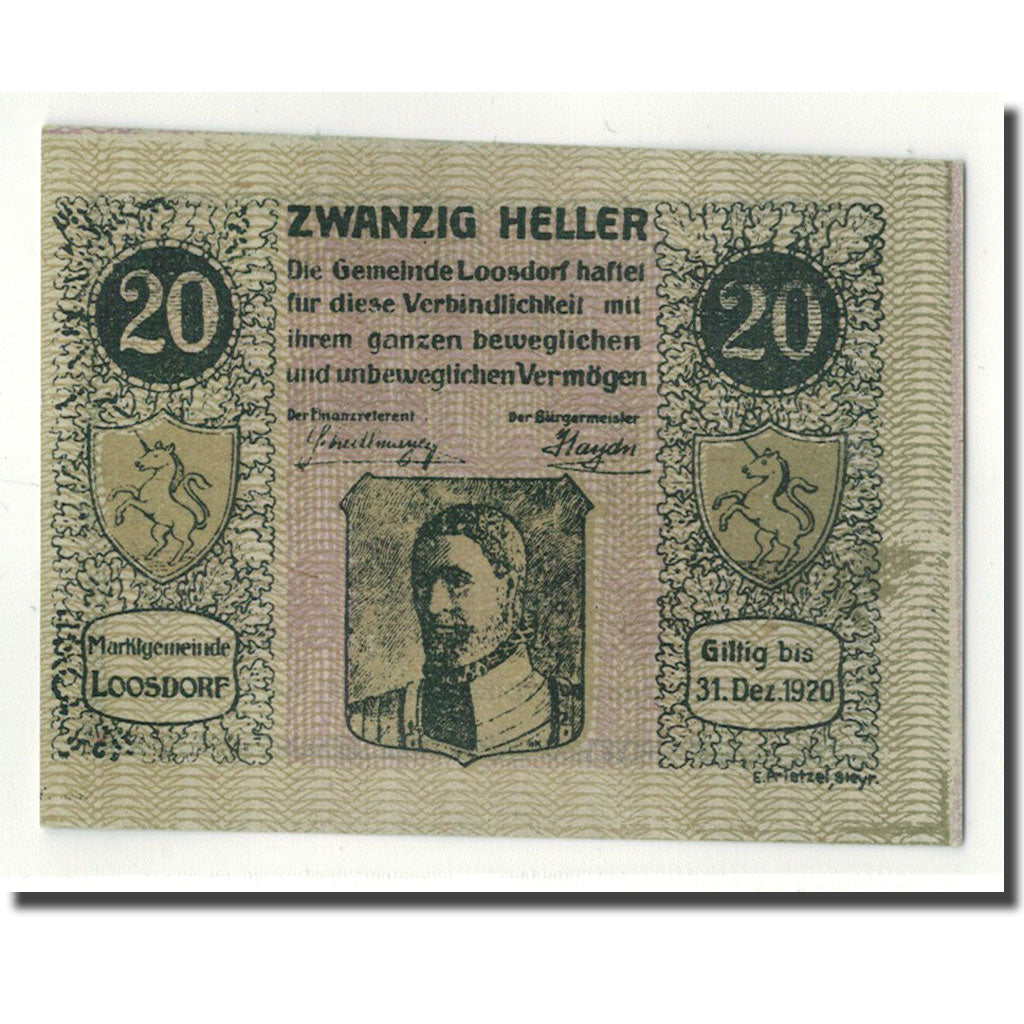 Geldschein, Österreich, Loosdorf, 20 Heller, portrait, 1920, 1920-04-08, UNZ-