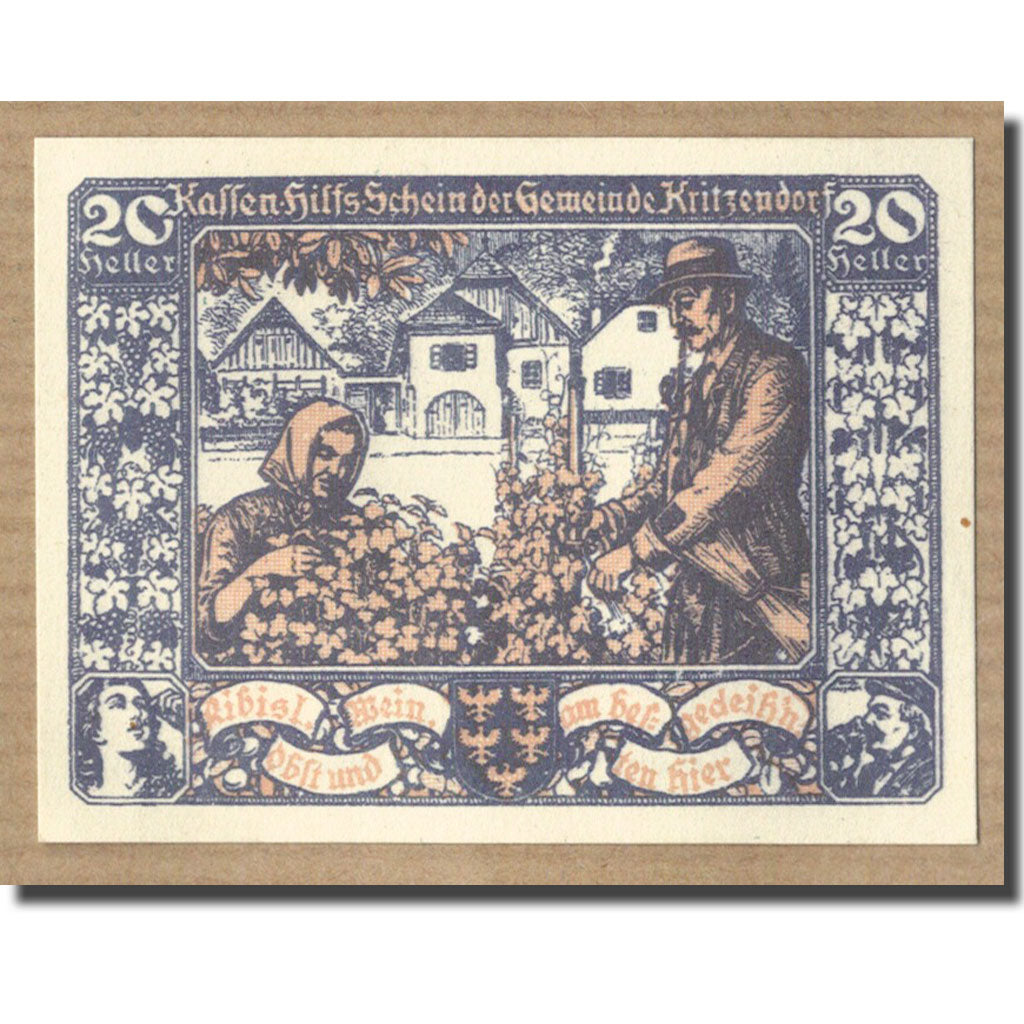 Banknote, Austria, Kritzendorf, 20 Heller, personnage, 1920, UNC(63), Mehl:484a