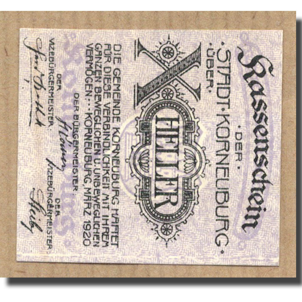 Geldschein, Österreich, Kroneuburg, 10 Heller, graphique, 1920, UNZ-, Mehl:466a