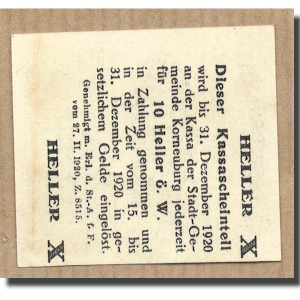 Geldschein, Österreich, Kroneuburg, 10 Heller, graphique, 1920, UNZ-, Mehl:466a