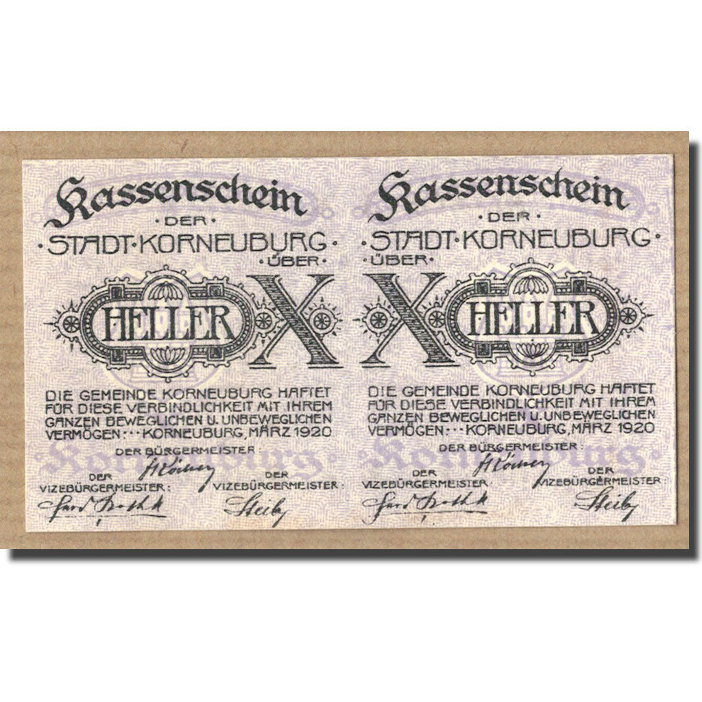 Banknote, Austria, Kroneuburg, 20 Heller, graphique, 1920, UNC(63), Mehl:466a