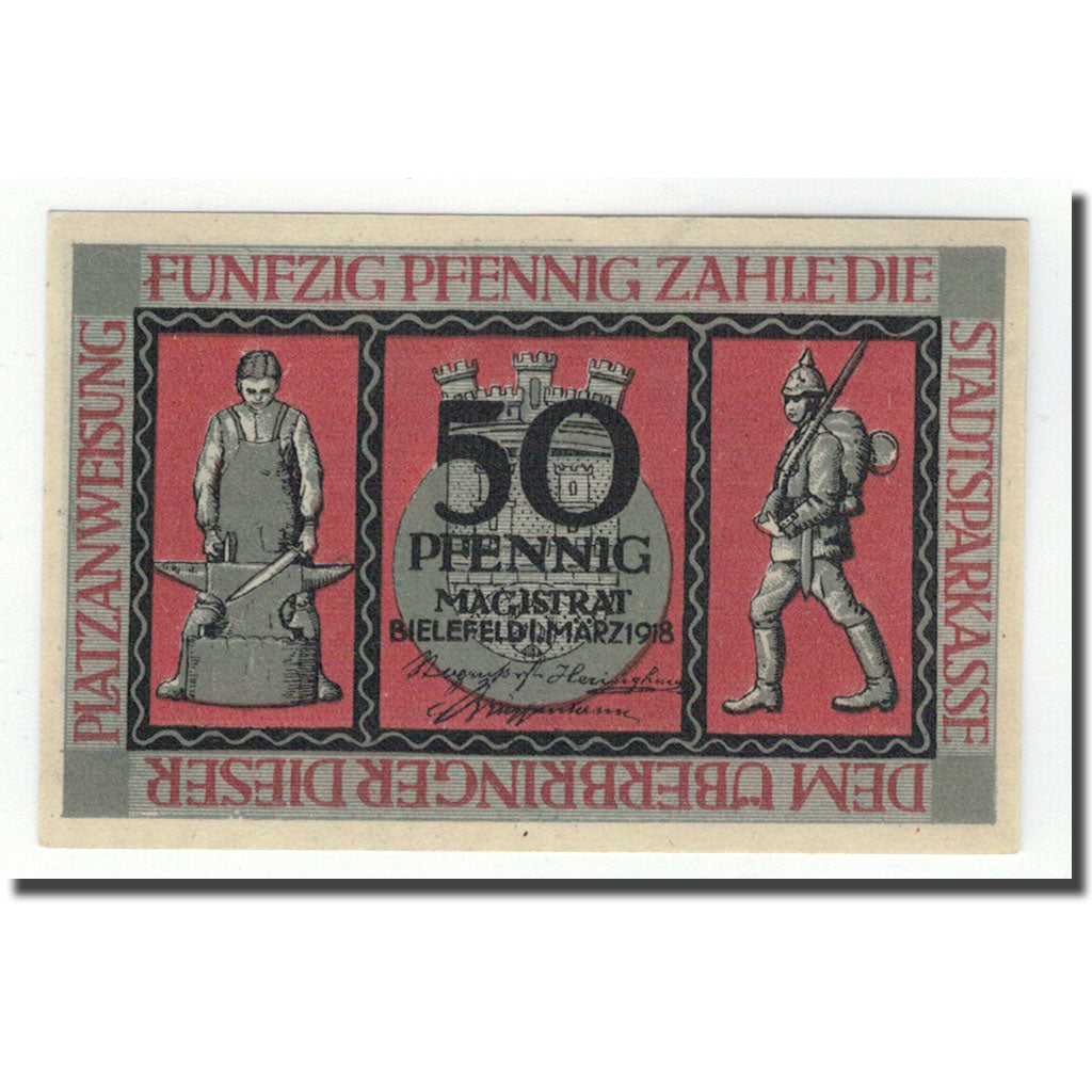 Billet, Allemagne, Bielefeld, 50 Pfennig, personnage, 1918, 1918-03-01, SPL