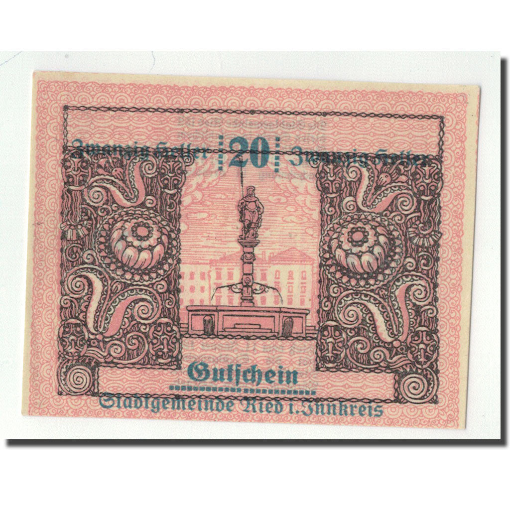 Banknote, Austria, Ried im Innkreis, 20 Heller, Monument, 1920, 1920-01-11