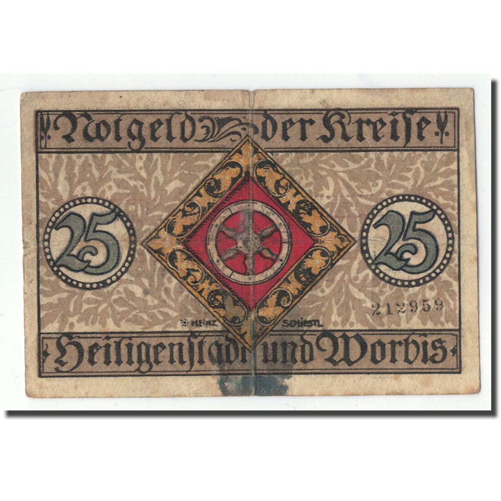 Banknot, Niemcy, Heilingenstadt, 25 Pfennig, personnage, 1919, 1919-07-01