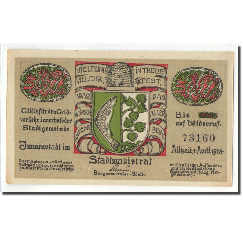 Banknot, Niemcy, Immenstadt i allgaü, 50 Pfennig, Ecusson, 1918, 1918-04-01