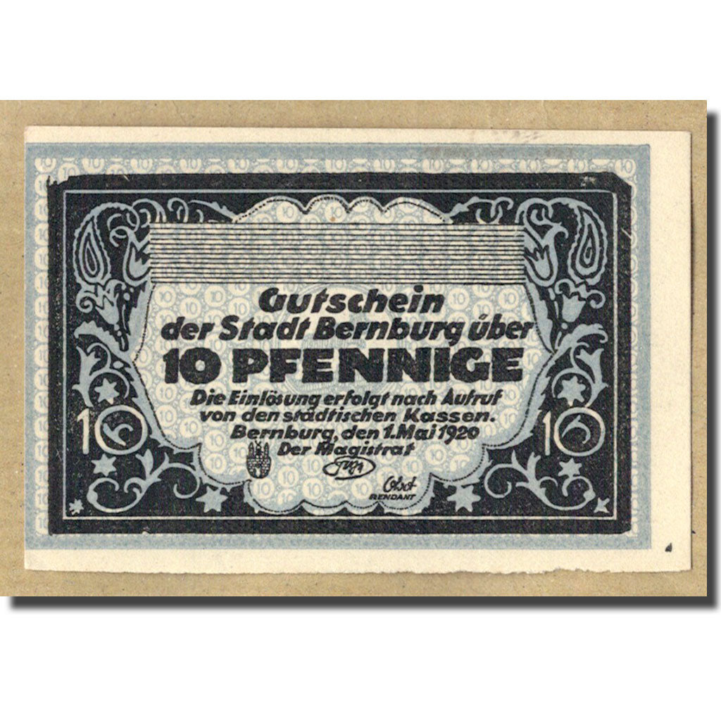 Banknot, Niemcy, Bernburg Stadt, 10 Pfennig, graphique, 1920, 1920-05-01