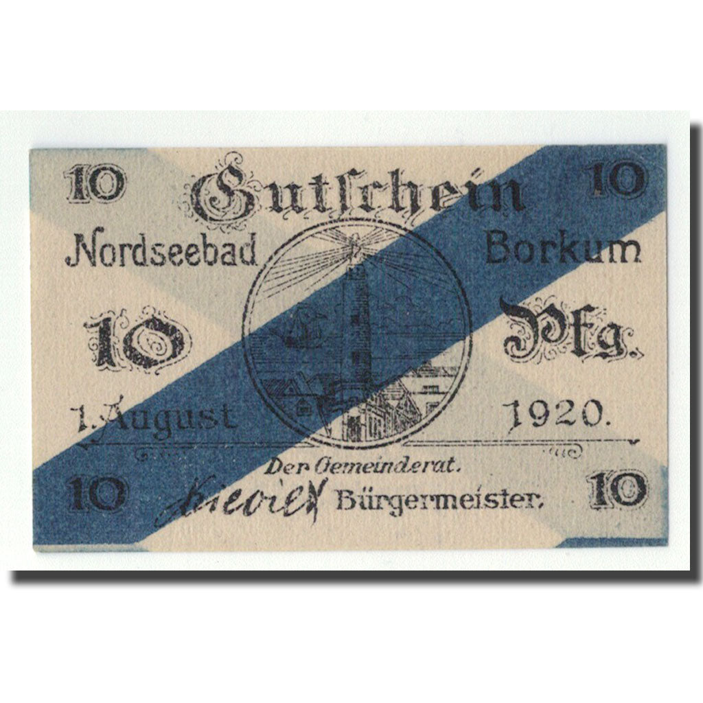 Banknot, Niemcy, Borkum, 10 Pfennig, paysage, 1920, 1920-08-01, UNC(63)
