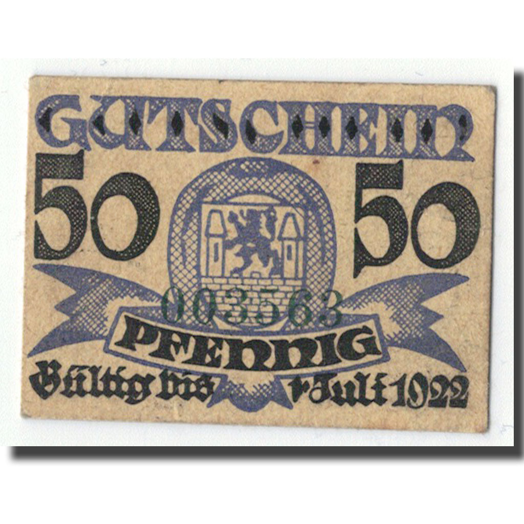 Banknot, Niemcy, Wittingen, 50 Pfennig, Ecusson, 1922, 1922-07-01, UNC(63)