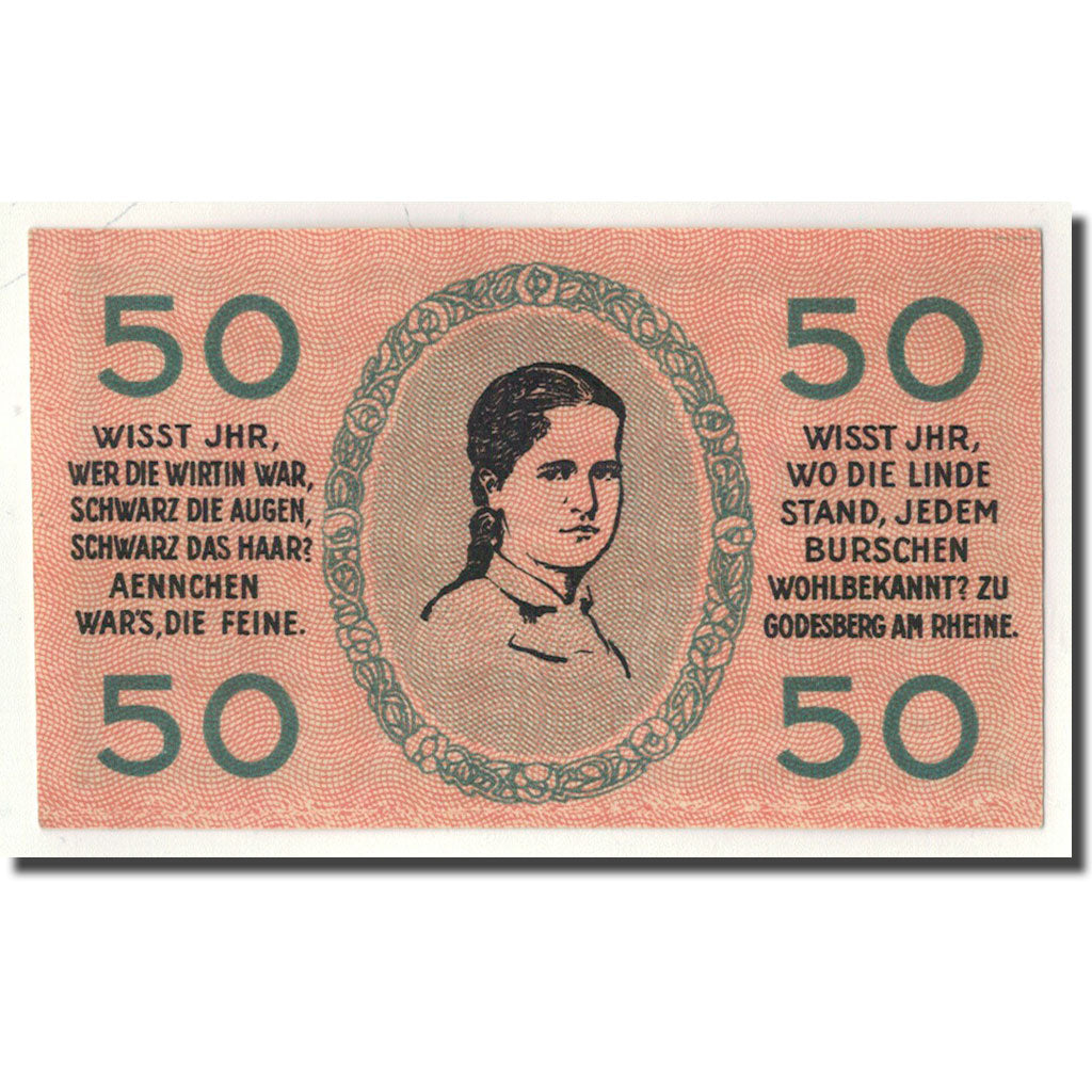 Banknot, Niemcy, Godesberg, 50 Pfennig, portrait, 1920, 1920-10-25, UNC(63)