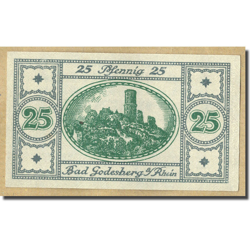 Banknot, Niemcy, Godesberg, 25 Pfennig, paysage, 1920, 1920-10-25, UNC(63)