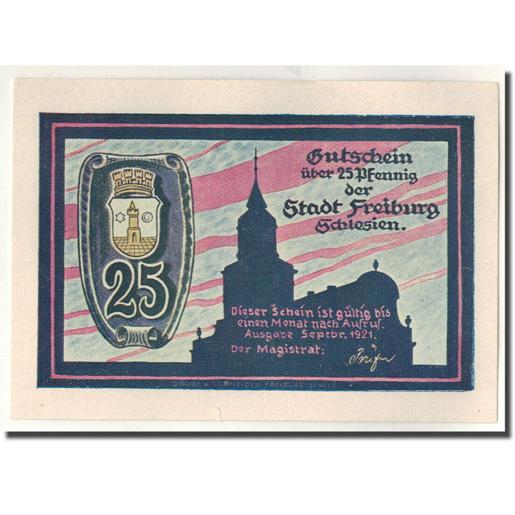 Banknot, Niemcy, Freiburg i. Br. Stadt, 25 Pfennig, paysage, 1921, Undated