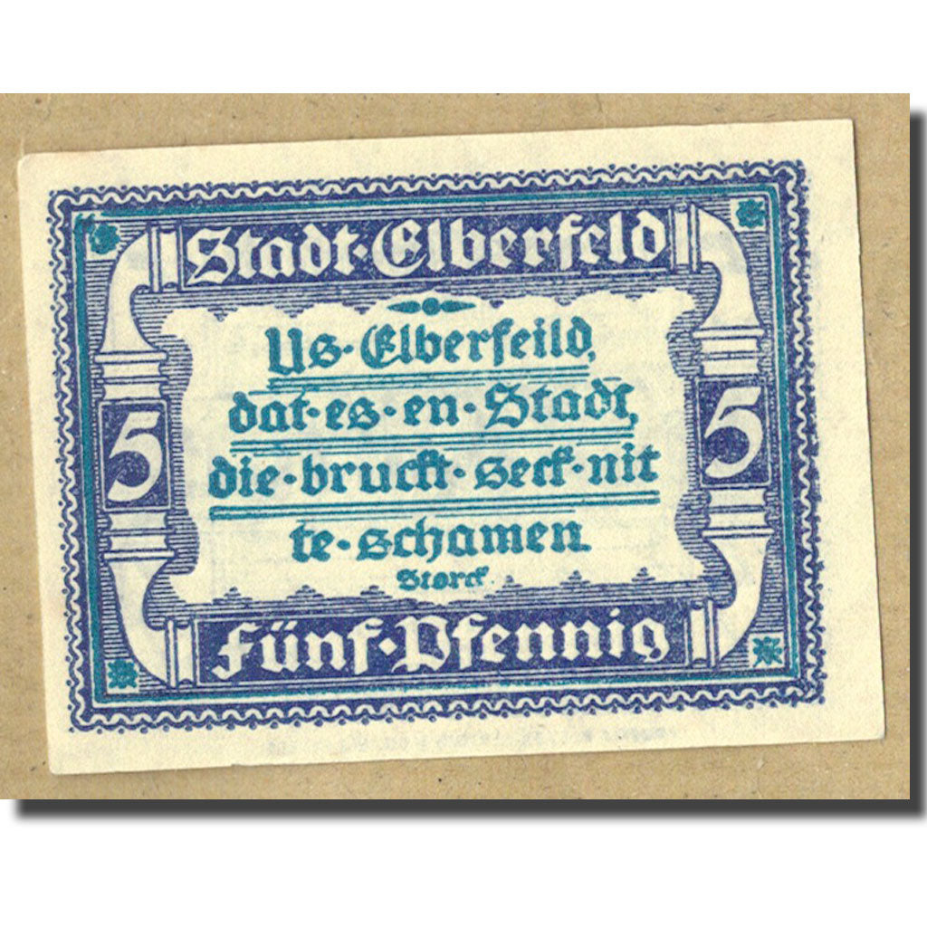 Banknot, Niemcy, Elberfeld, 5 Pfennig, graphique, 1920, 1920-03-10, UNC(63)