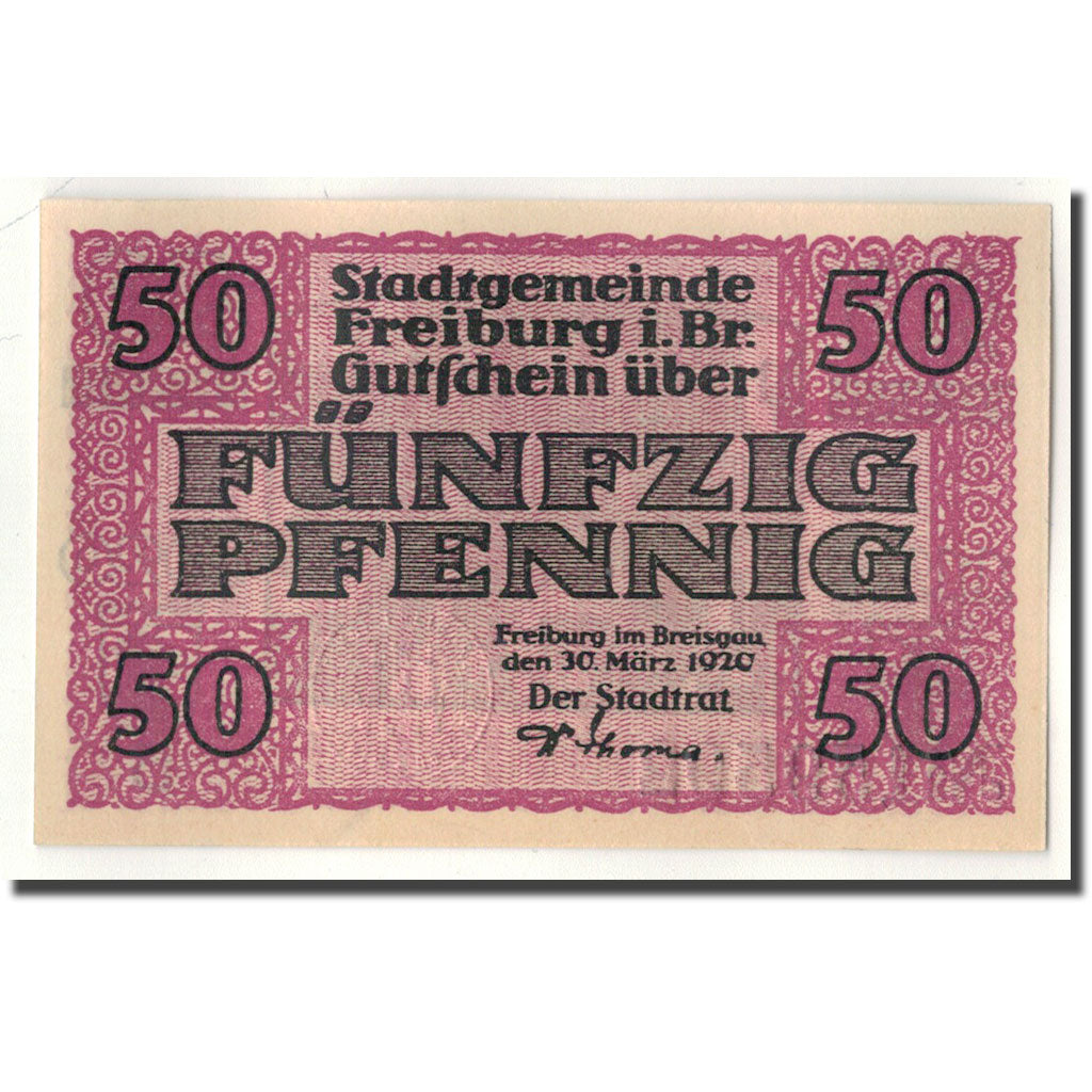Biljet, Duitsland, Freiburg i. Br. Stadt, 50 Pfennig, château, 1920