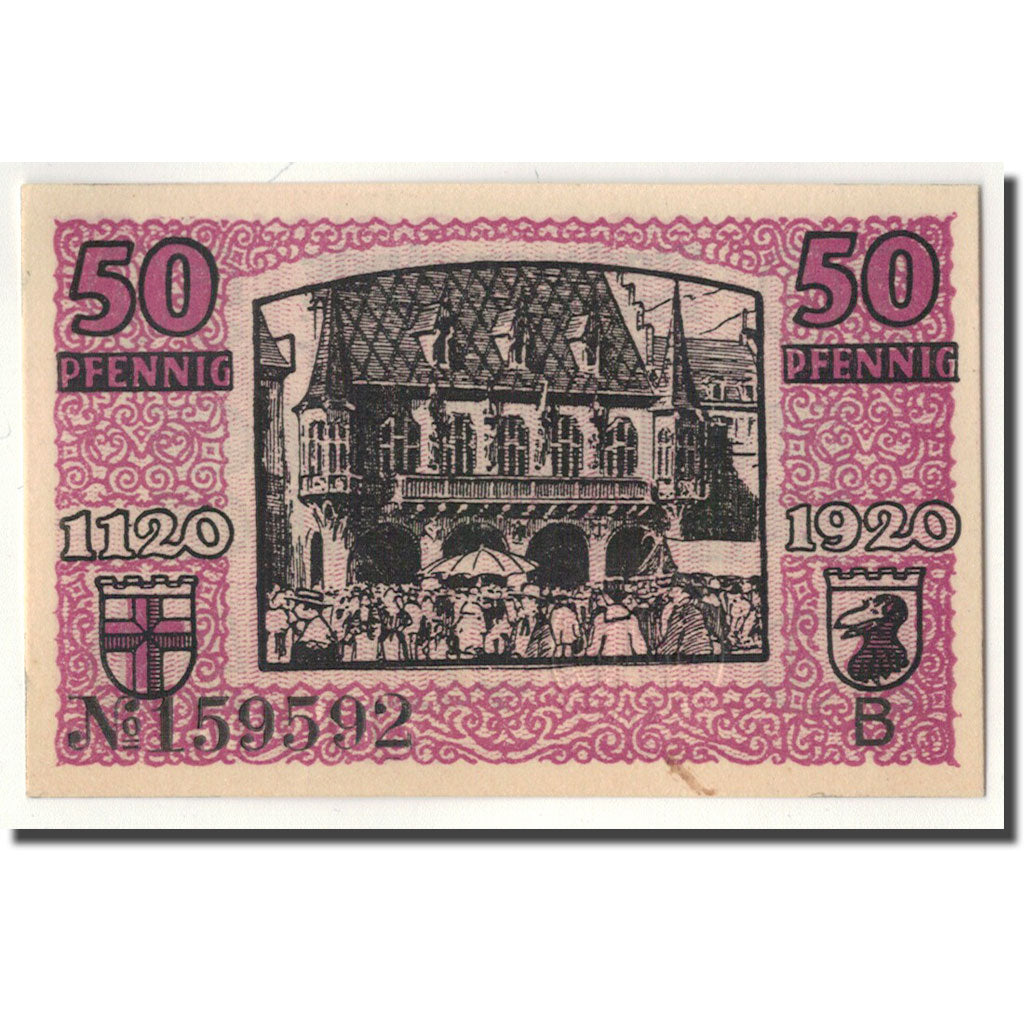 Biljet, Duitsland, Freiburg i. Br. Stadt, 50 Pfennig, château, 1920